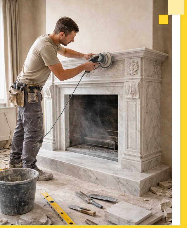 Изготовление и установка мраморных каминов в Добрянке под ключ