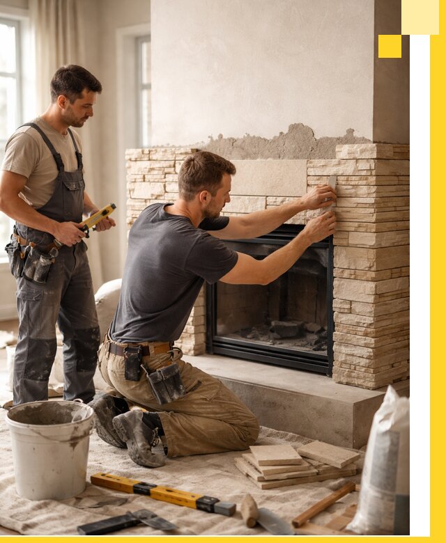 Установка и монтаж каминов для загородного дома в Добрянке