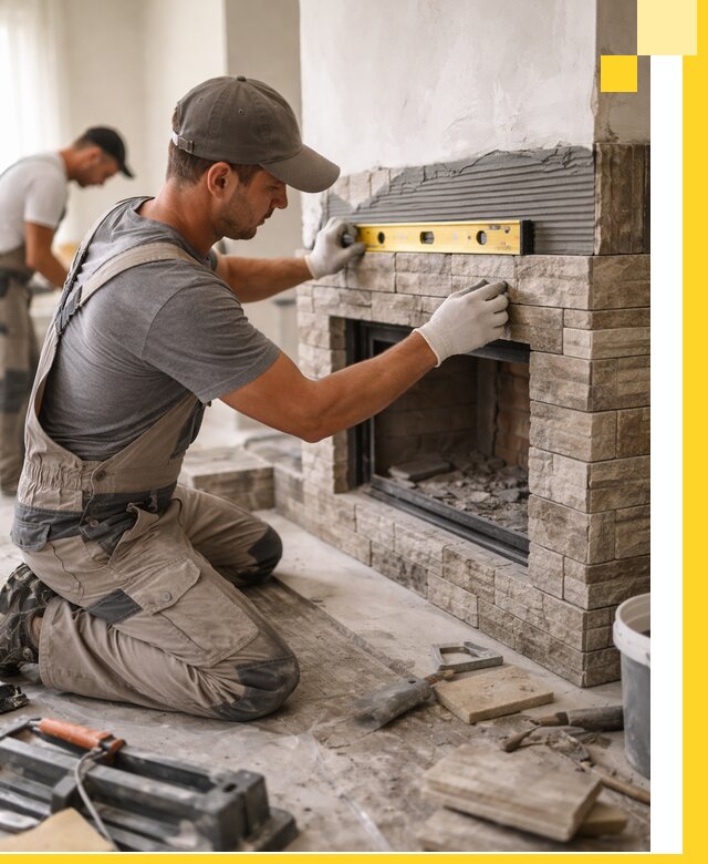 Облицовка каминов в Добрянке, монтаж и отделка натуральным камнем