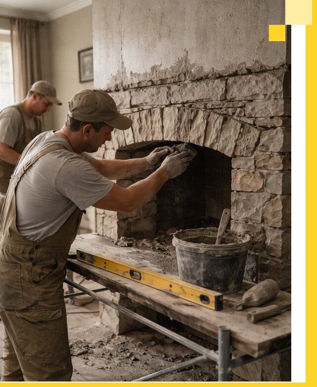 Изготовление каминов под ключ в Добрянке, монтаж и отделка