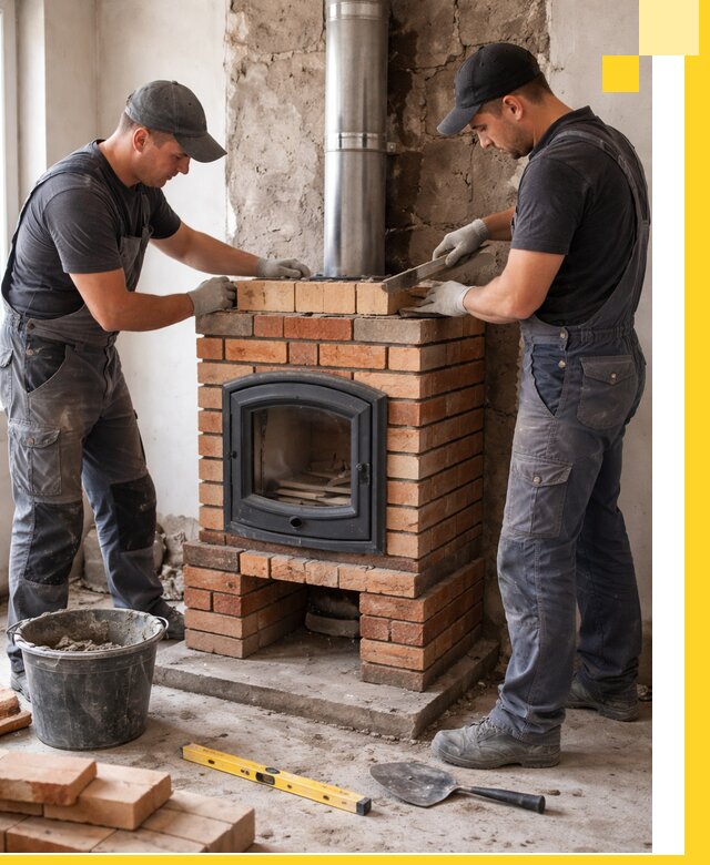 Монтаж печи камина под ключ в Добрянке с гарантией и пусконаладкой