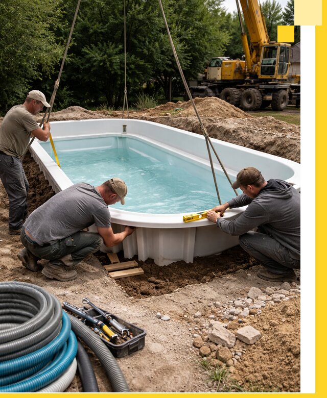 Установка и монтаж композитных бассейнов под ключ в Добрянке