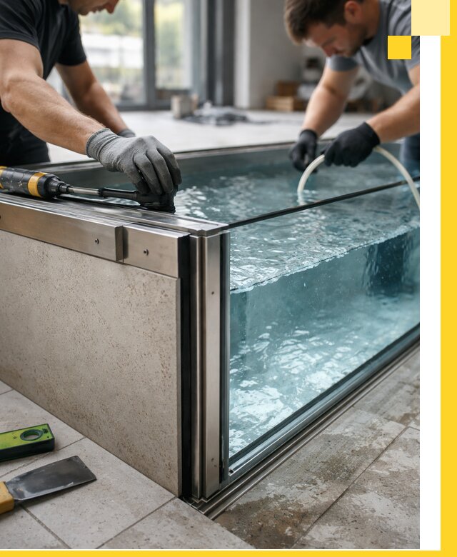 Проектирование и монтаж стеклянных бассейнов в Добрянке