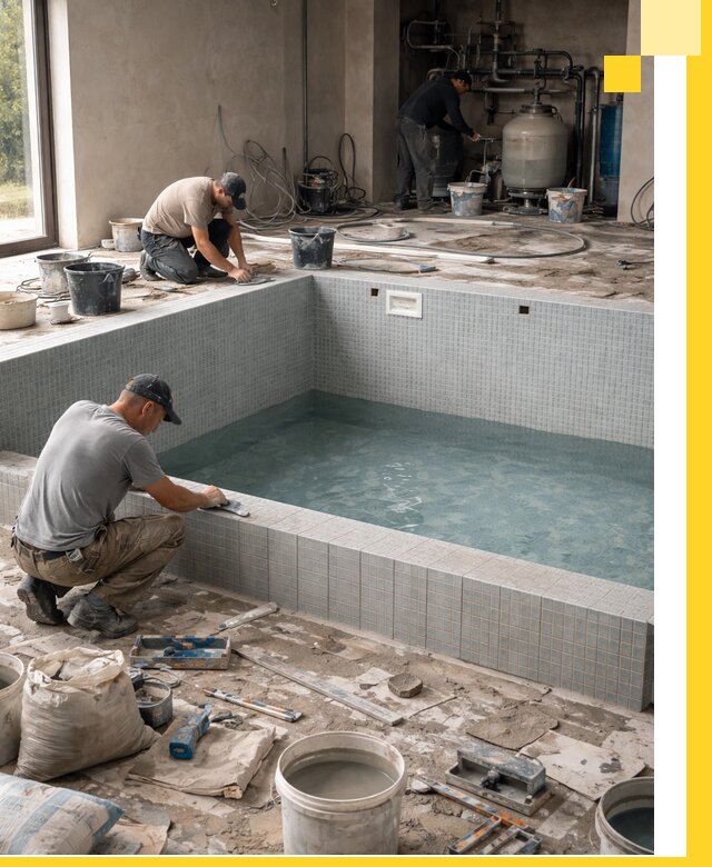 Строительство и монтаж бассейнов в помещении в Добрянке