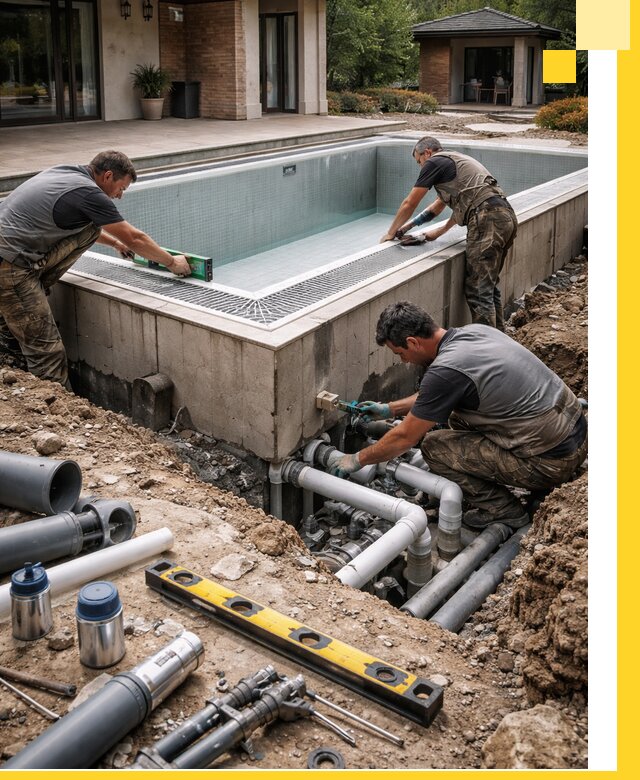 Строительство переливных бассейнов в Добрянке под ключ