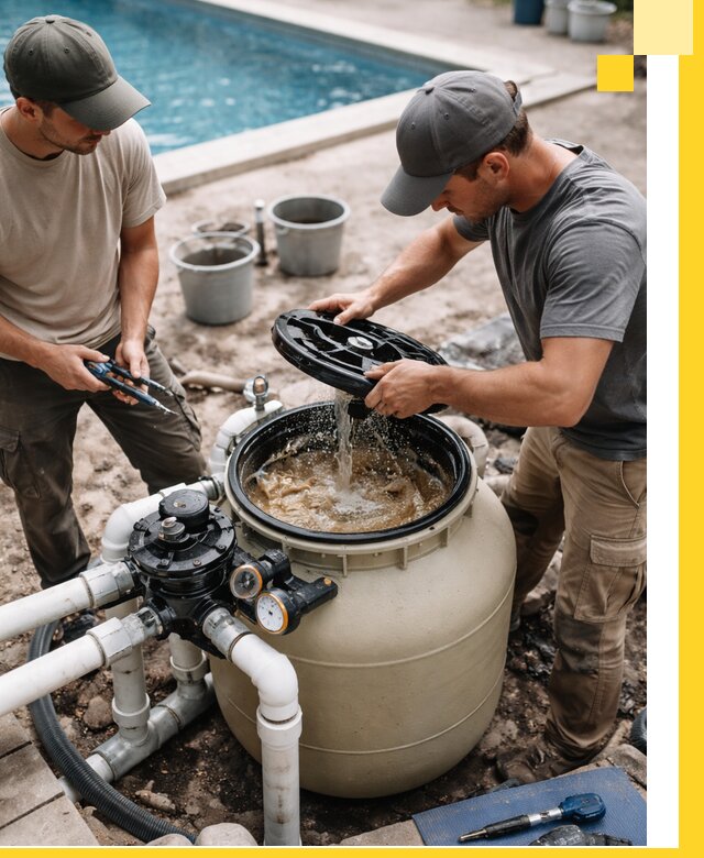 Установка и обслуживание песочных фильтров для бассейнов в Добрянке