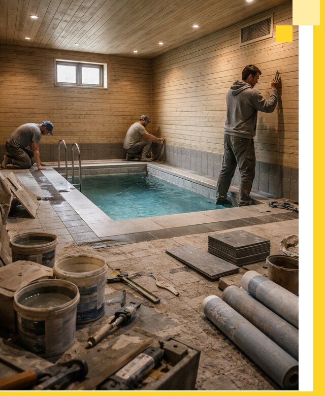 Строительство бани с бассейном и сауной под ключ в Добрянке