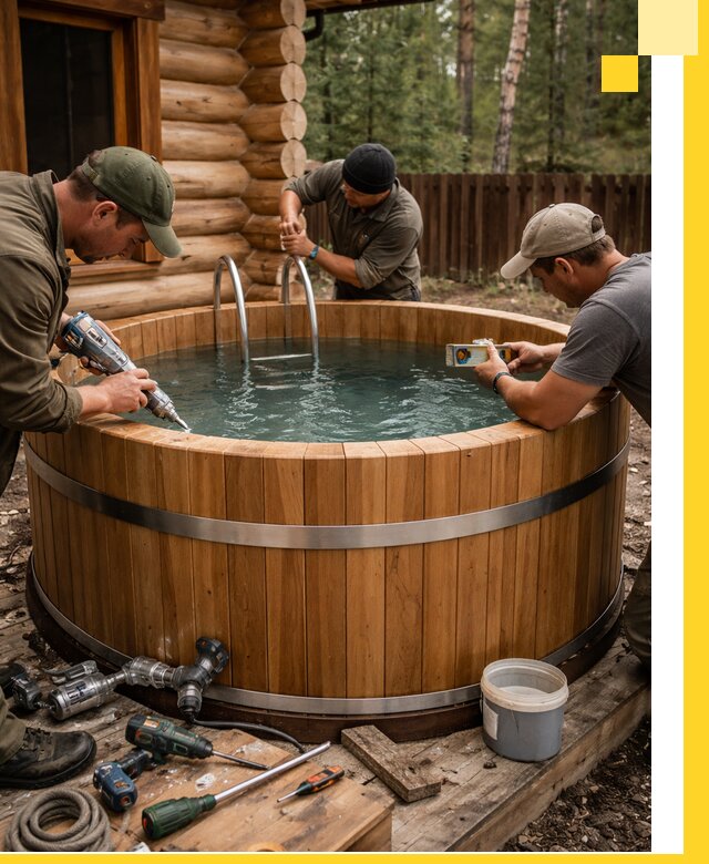 Строительство бань с купелью под ключ и отделкой в Добрянке