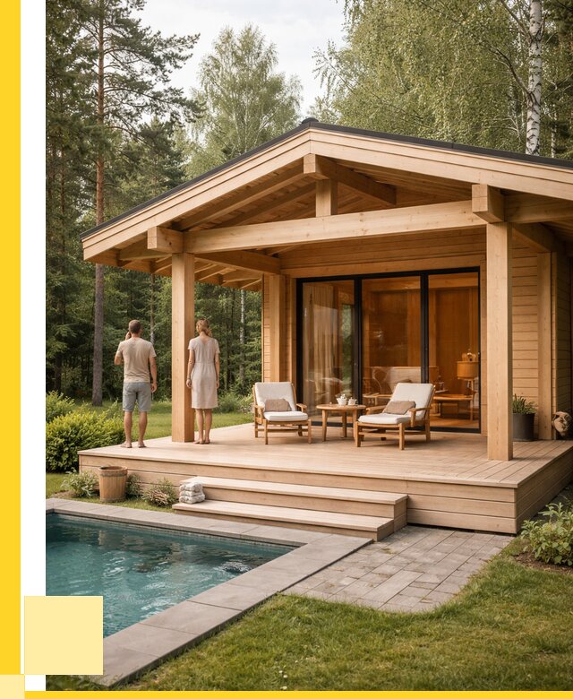 Бани с террасой под ключ в Добрянке от 606120 р. | ЭриданДбр