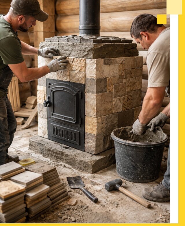 Облицовка банной печи под ключ в Добрянке: камень и плитка