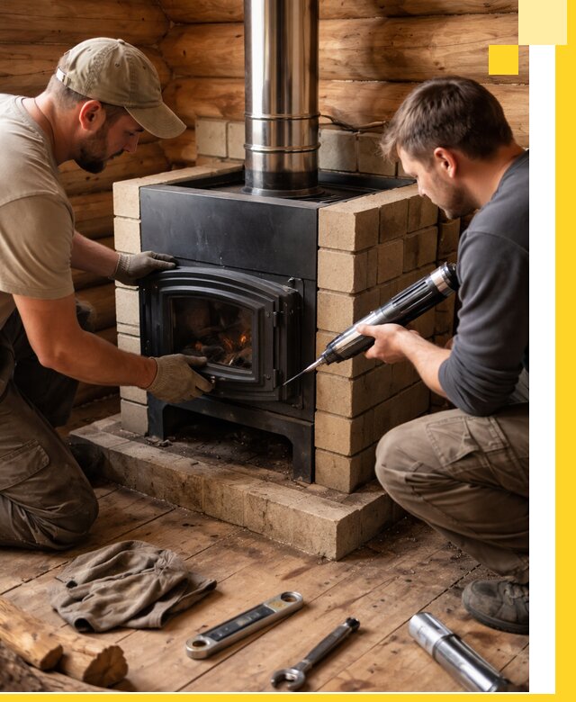 Монтаж и установка печи в бане под ключ с гарантией в Добрянке