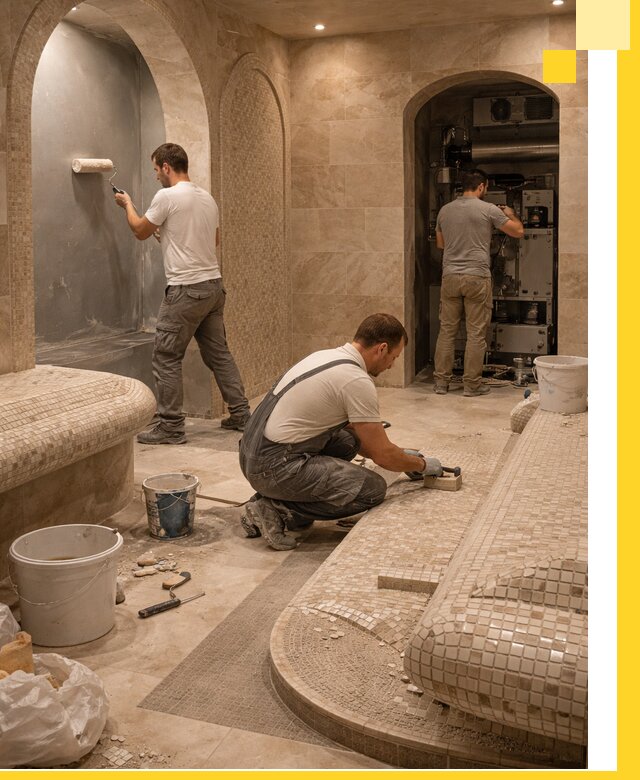 Строительство бани с хамамом и бассейном под ключ в Добрянке