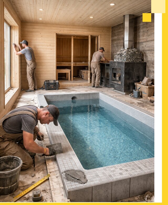 Проект бани с бассейном и сауной в Добрянке под ключ