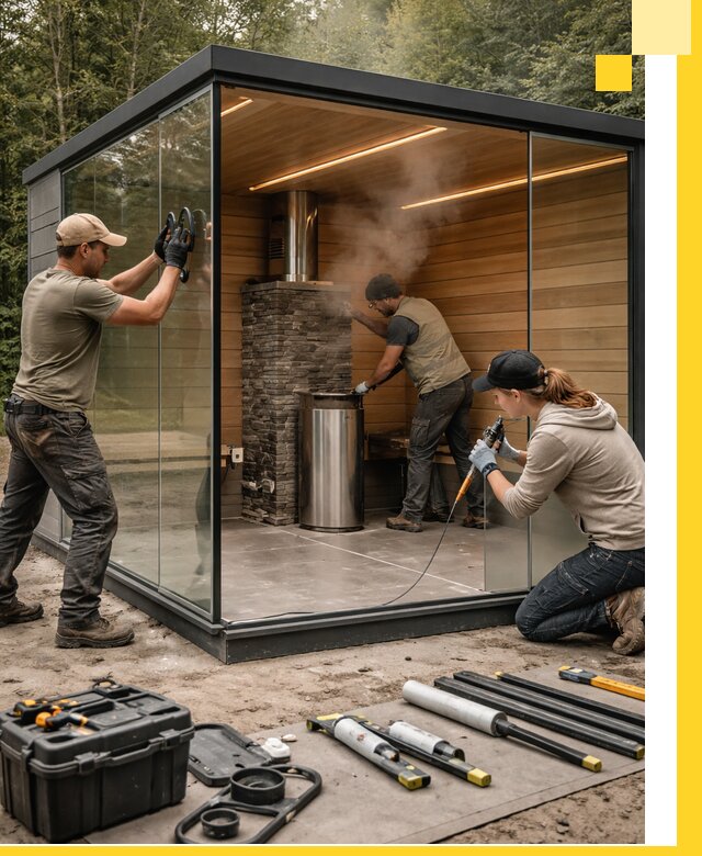 Проектирование и строительство стеклянных бань в Добрянке