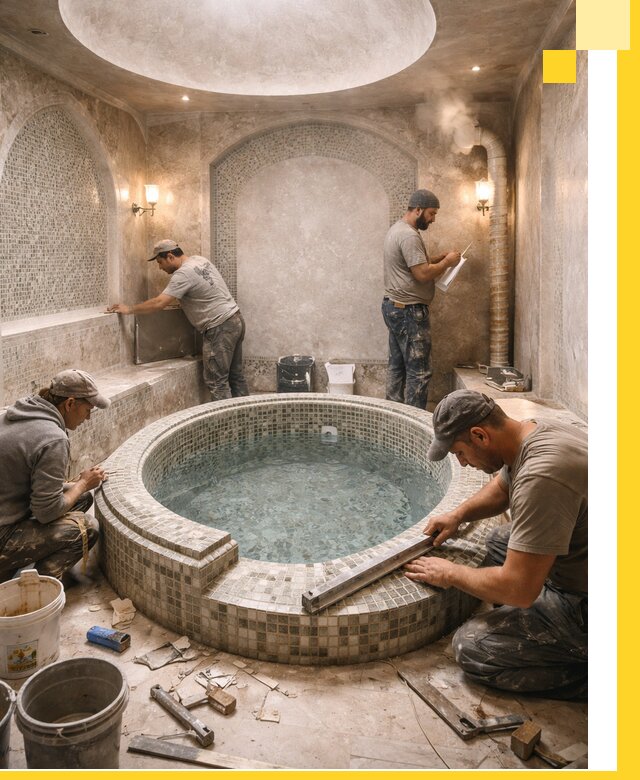 Профессиональное строительство хамама с бассейном в Добрянке под ключ