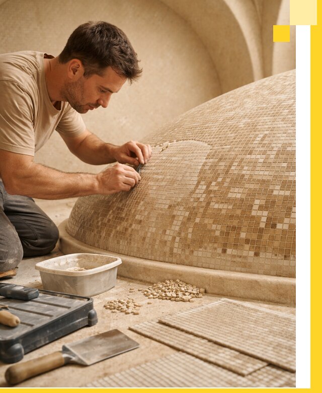 Профессиональная укладка мозаики для хамама под ключ в Добрянке